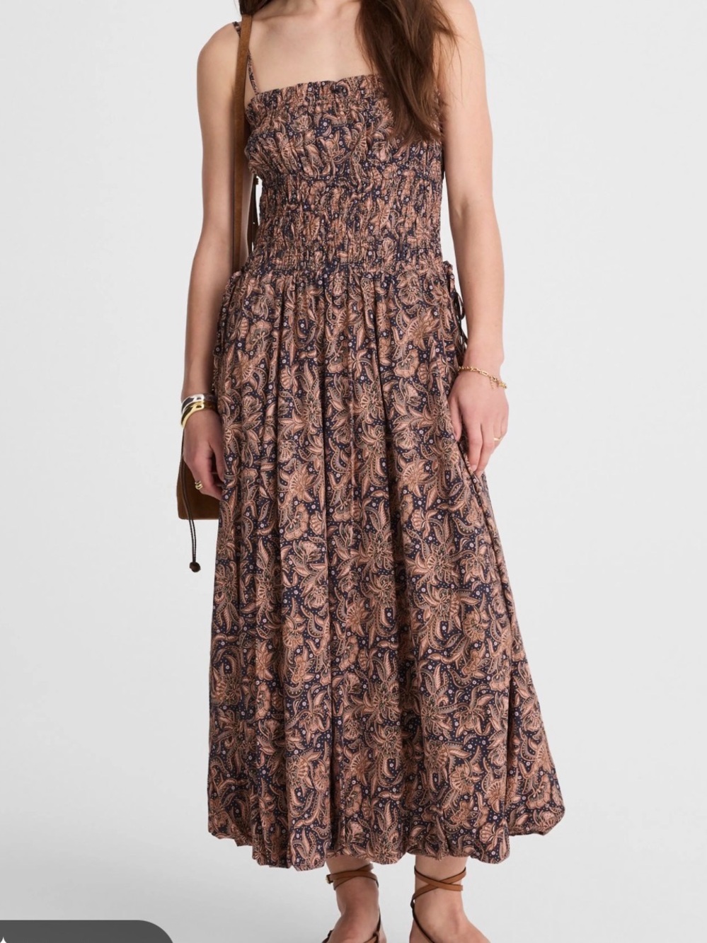Madewell Brown Paisley Smocked Midi Dress